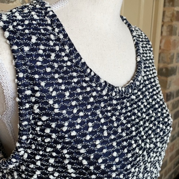Kasper Sweater TwinSet Navy White Belted Open Front Cardi & Shell Tank Slub Knit - Picture 3 of 15